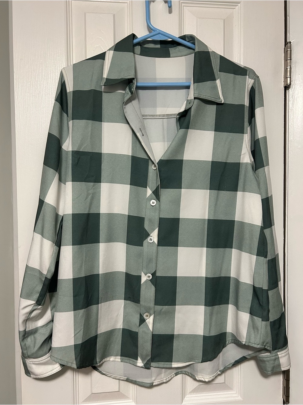 Primark Green and White Check Long Sleeve Button-Down Shirt